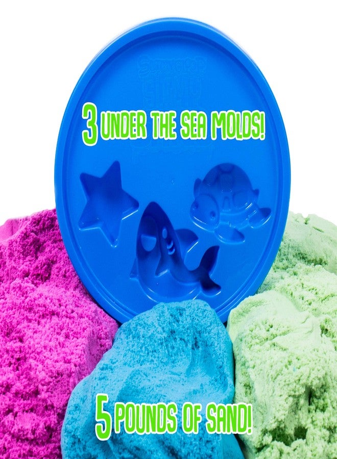 SLIMYSAND Bucket - 5 Pounds of Slimy Sand in 3 Colors (Blue, Green, Purple) - Cotton Candy Sand Play Set with 3 Molds and Reusable Bucket for Storage - Super Stretchy & Moldable Cloud Slime - Image 4
